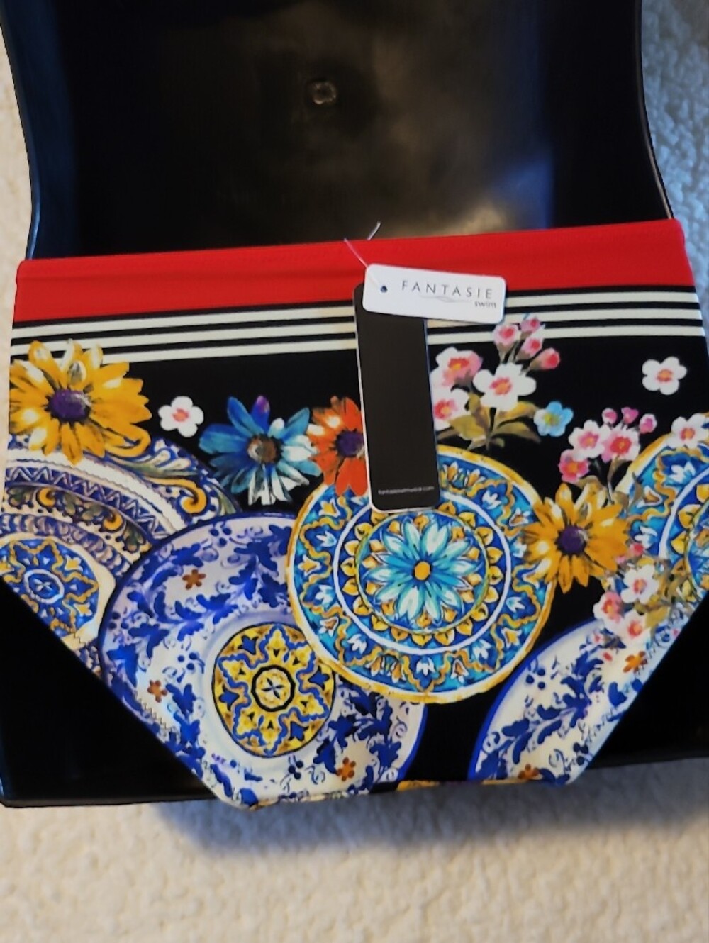 Fantasie Black Floral Underwire Bikini with Red Trim - Picture 8 of 9